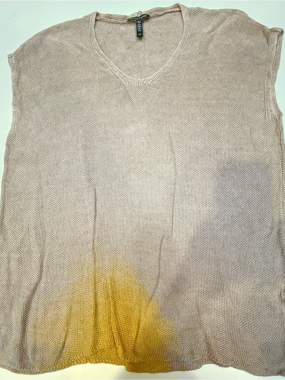 Eileen Fisher Dusty Pink Knit Sleeveless V-Neck Tank with Yellow Accent